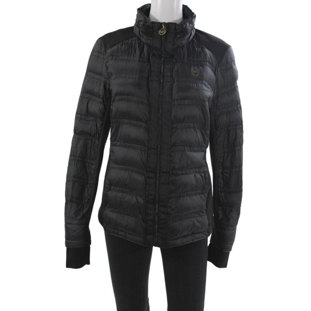 Michael Michael Kors Womens Puffer Jacket Black Nylon Zip Long Sleeve Size L